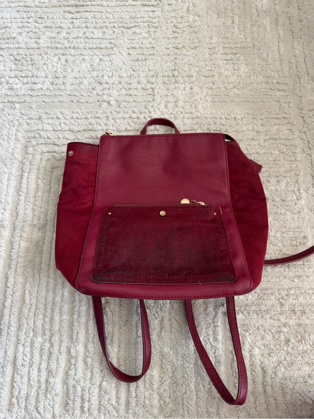 Lauren Conrad Burgundy Convertible Backpack Shoulder Bag Suede Gold Hardware